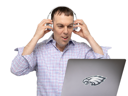 Jim puts on his headphones